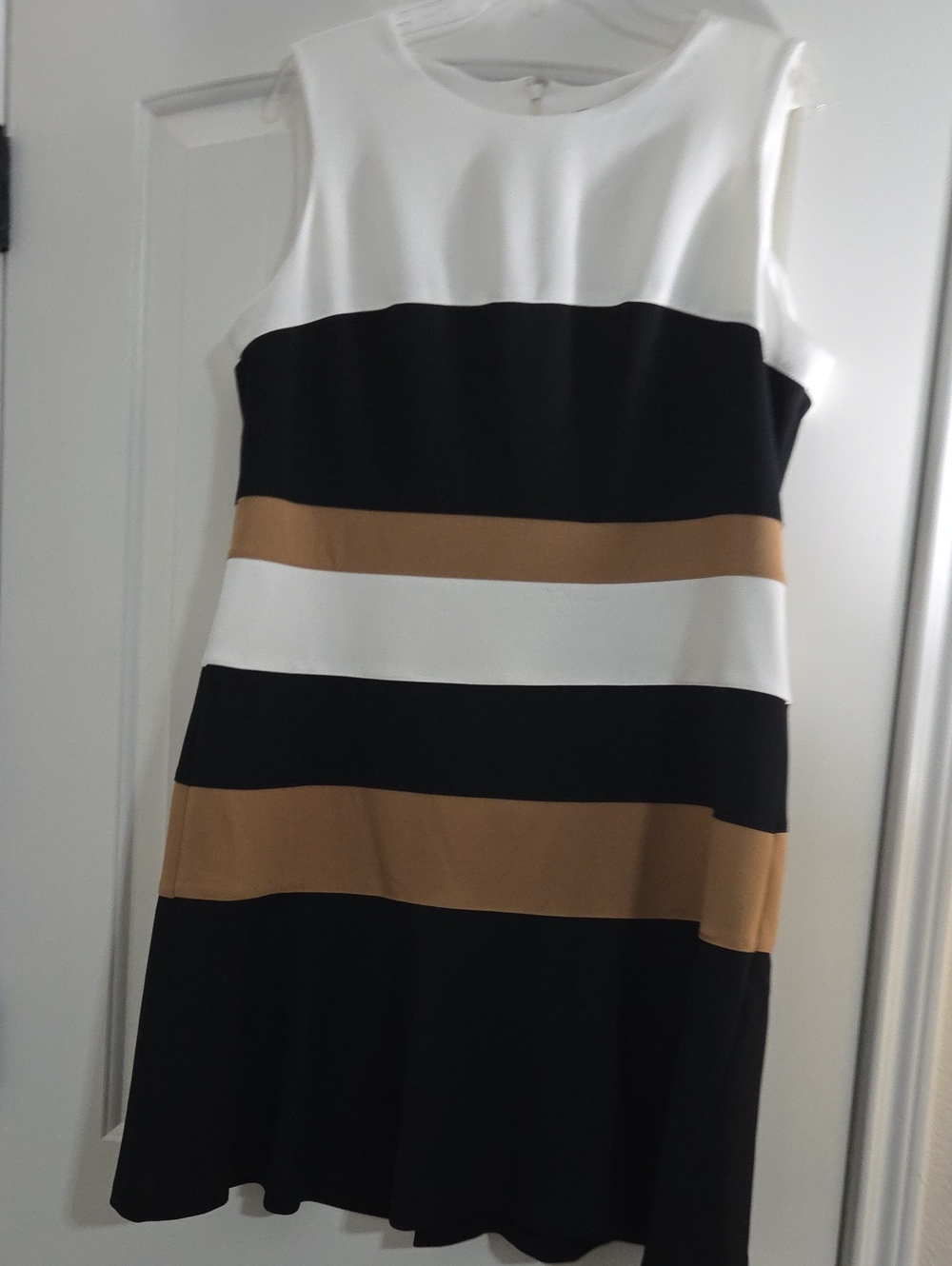 Andrew Marc Black, White & Tan Sleeveless Colorblock Mini Dress